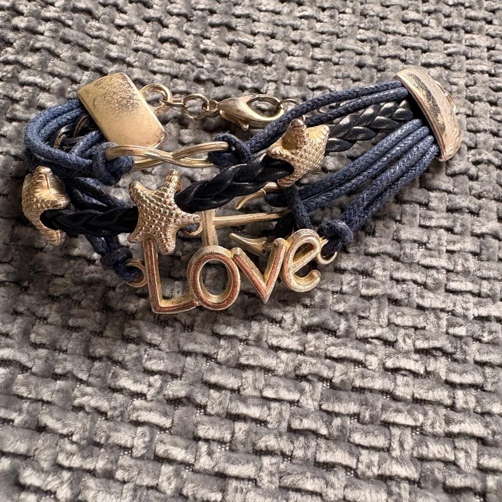 Silver-Tone 'Love' Navy Multi-Strand Bracelet